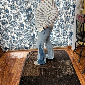 Reconstructed silver Jean co two-Tone Wide Leg Jeans in Light Blue and Dark Blue